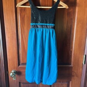 10/12 Holiday Dress black sequin top, blue bottom